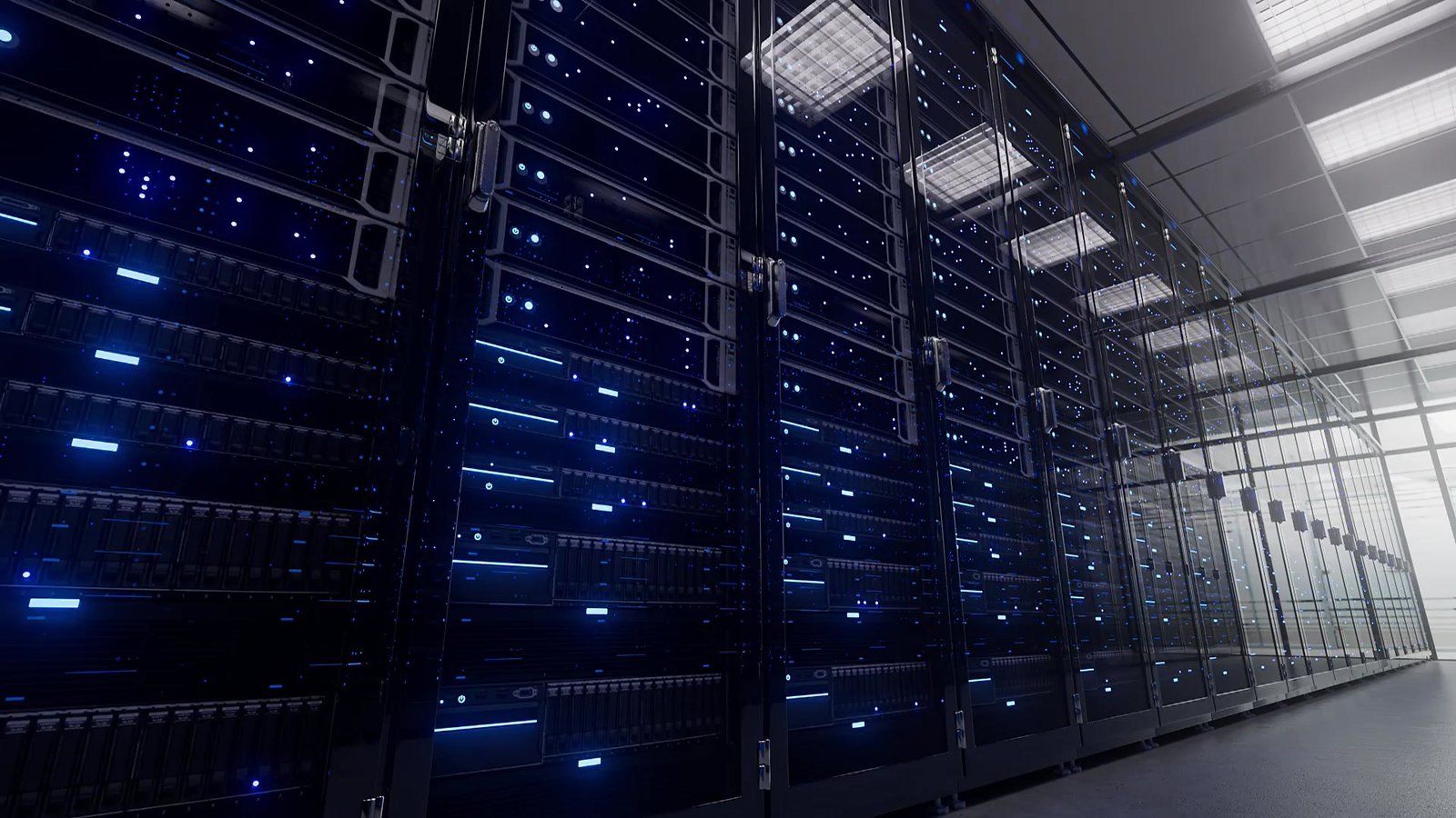 Data center aisle with server racks