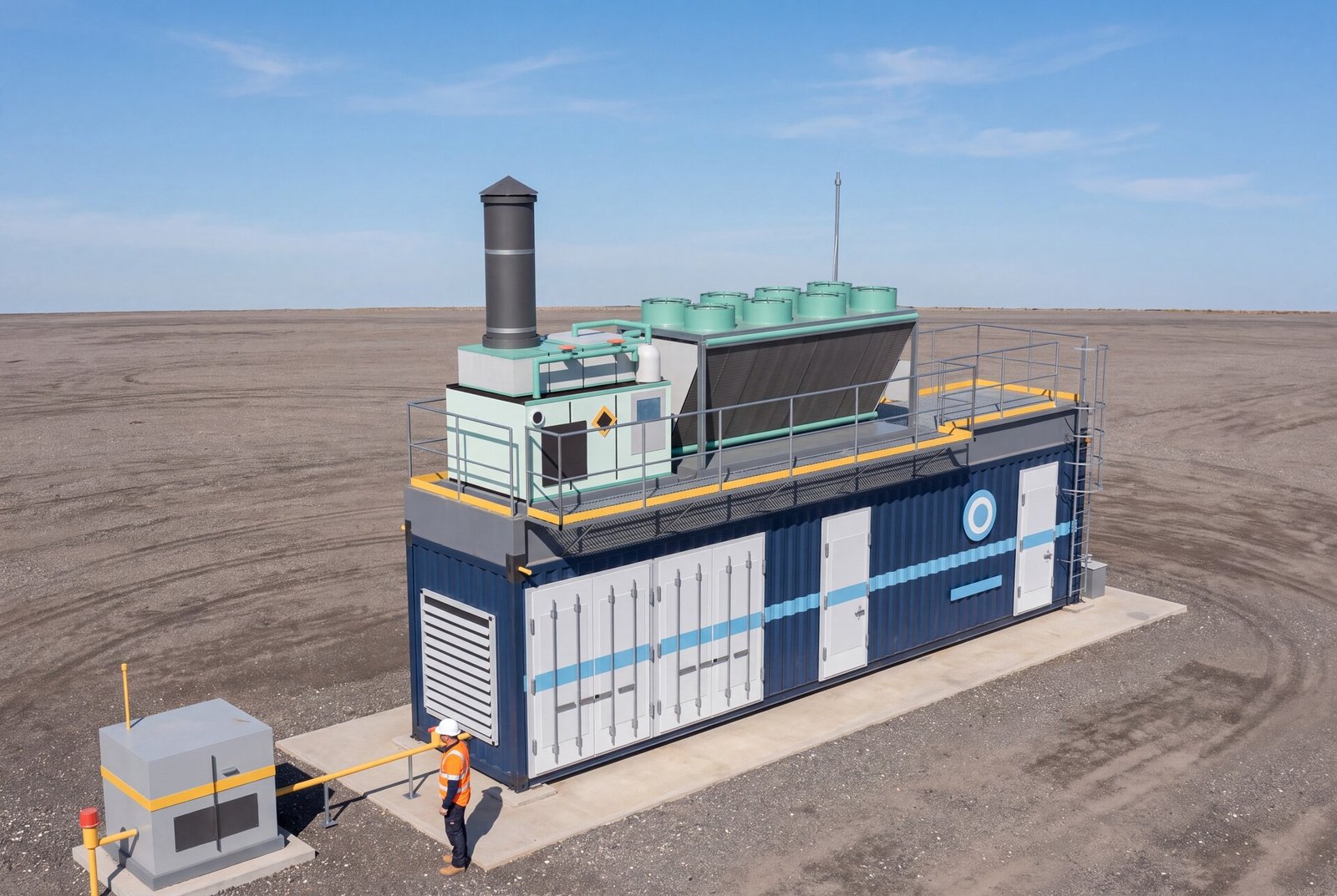 ID-200 unit in a 40 ft HC container, render