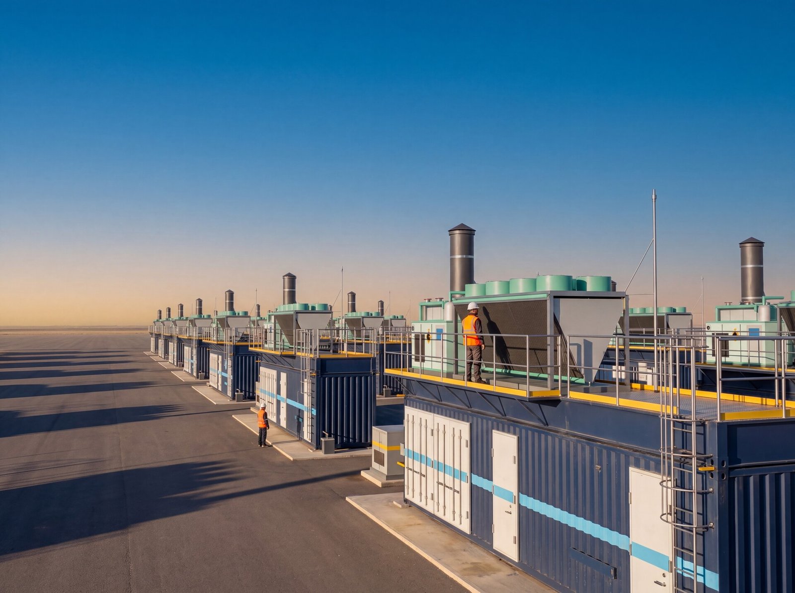 Illustration of an on-site power site for AI at dusk
